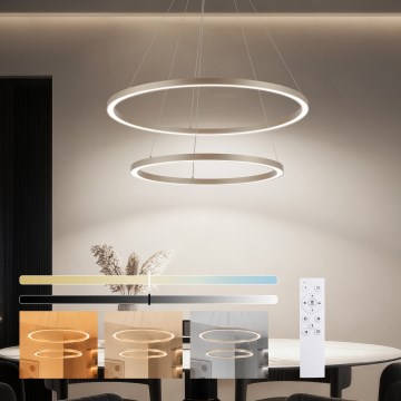 Brilagi - Dæmpbar LED-pendel med wireophæng PORTOFINO LED/98W/230V 3000-6000K Ø 80 cm beige + fjernbetjening