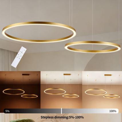 Brilagi - Dæmpbar LED-pendel på wire PORTOFINO LED/98W/230V 3000-6000K guld + fjernbetjening