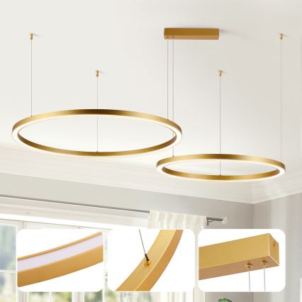 Brilagi - Dæmpbar LED-pendel på wire PORTOFINO LED/98W/230V 3000-6000K guld + fjernbetjening
