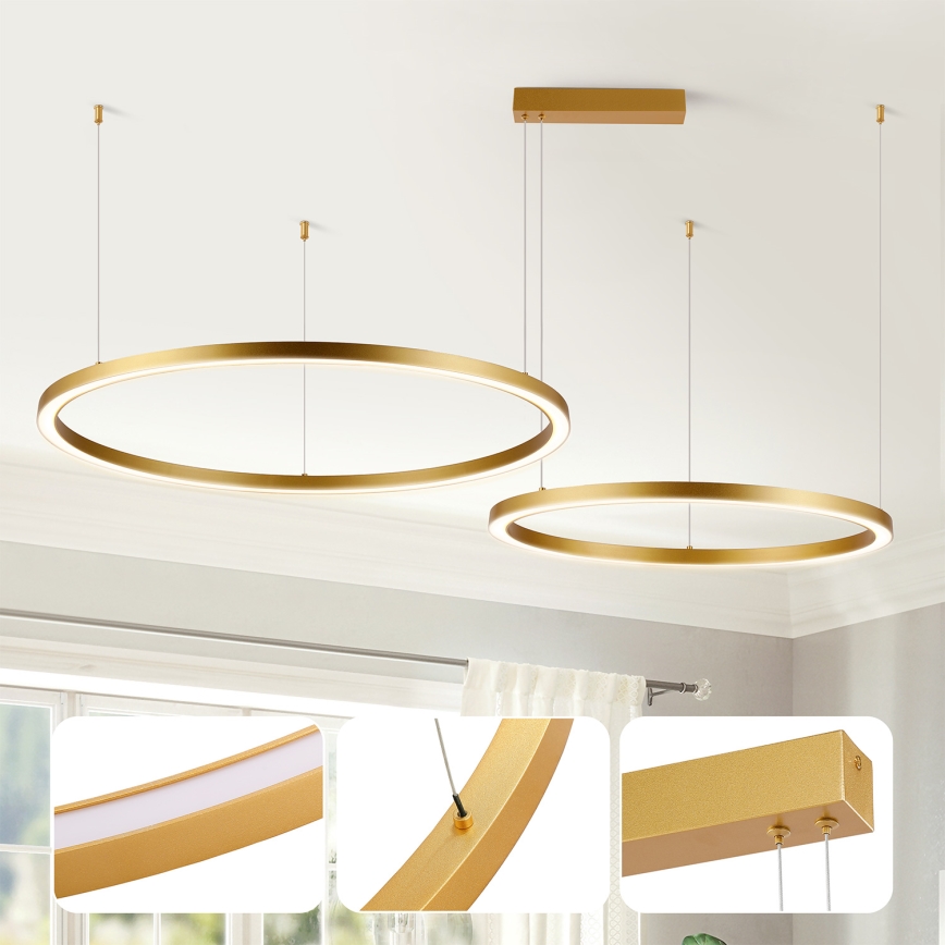 Brilagi - Dæmpbar LED-pendel på wire PORTOFINO LED/98W/230V 3000-6000K guld + fjernbetjening