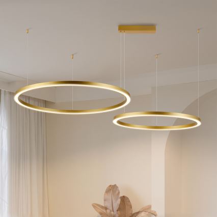 Brilagi - Dæmpbar LED-pendel på wire PORTOFINO LED/98W/230V 3000-6000K guld + fjernbetjening
