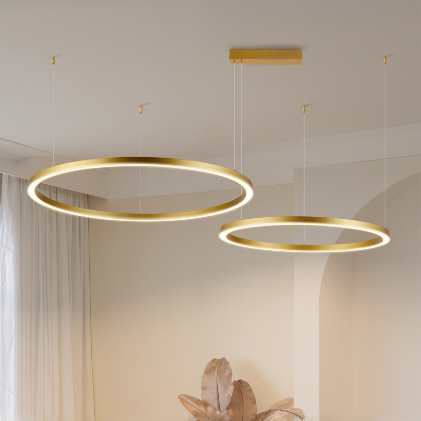 Brilagi - Dæmpbar LED-pendel på wire PORTOFINO LED/98W/230V 3000-6000K guld + fjernbetjening