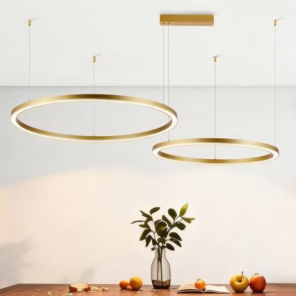 Brilagi - Dæmpbar LED-pendel på wire PORTOFINO LED/98W/230V 3000-6000K guld + fjernbetjening