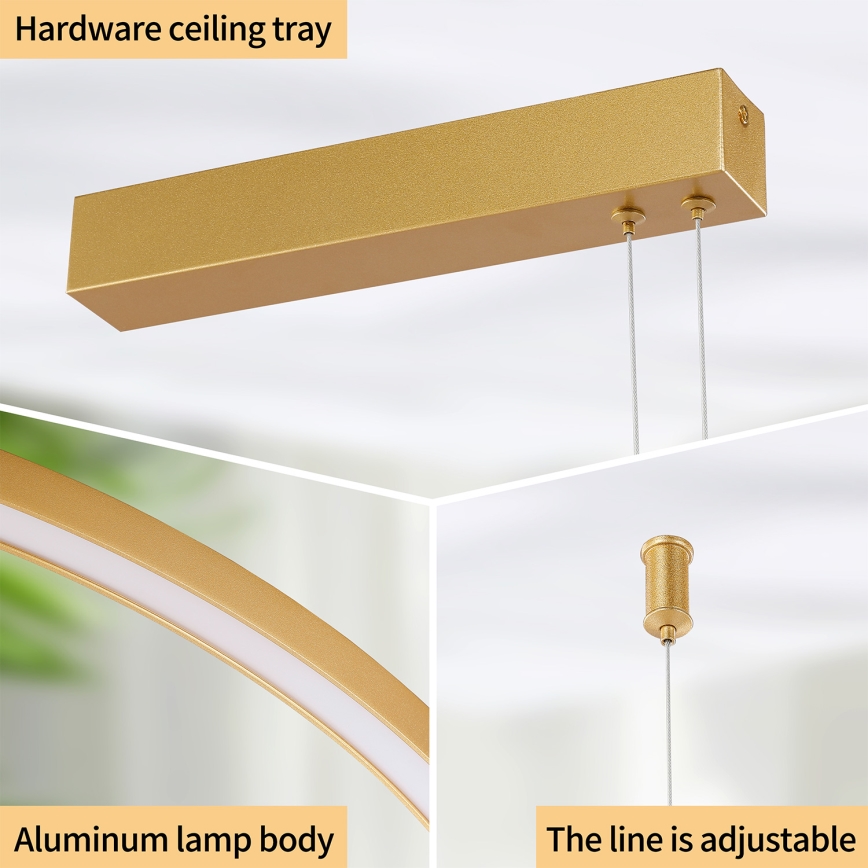 Brilagi - Dæmpbar LED-pendel på wire PORTOFINO LED/98W/230V 3000-6000K guld + fjernbetjening