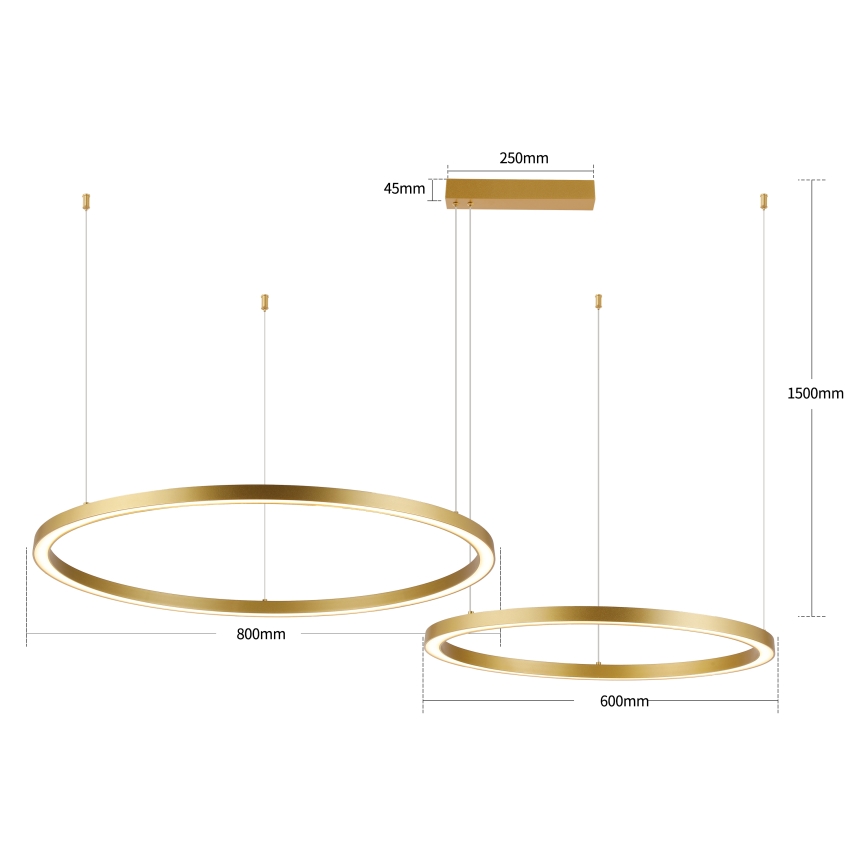 Brilagi - Dæmpbar LED-pendel på wire PORTOFINO LED/98W/230V 3000-6000K guld + fjernbetjening