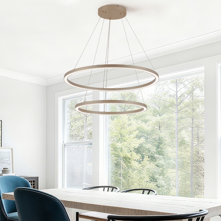 Brilagi - Dæmpbar LED-pendel med wireophæng PORTOFINO LED/98W/230V 3000-6000K Ø 80 cm beige + fjernbetjening
