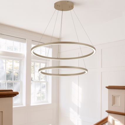 Brilagi - Dæmpbar LED-pendel med wireophæng PORTOFINO LED/98W/230V 3000-6000K Ø 80 cm beige + fjernbetjening