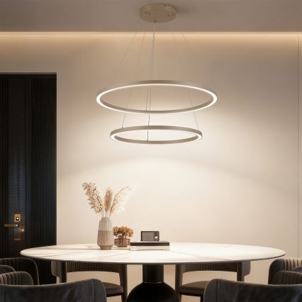 Brilagi - Dæmpbar LED-pendel med wireophæng PORTOFINO LED/98W/230V 3000-6000K Ø 80 cm beige + fjernbetjening