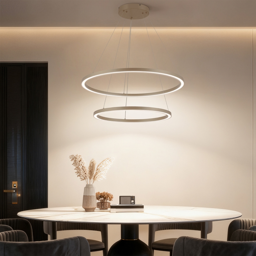 Brilagi - Dæmpbar LED-pendel med wireophæng PORTOFINO LED/98W/230V 3000-6000K Ø 80 cm beige + fjernbetjening