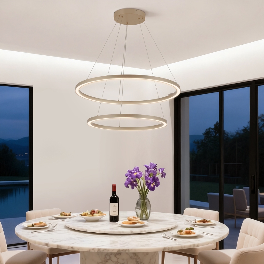 Brilagi - Dæmpbar LED-pendel med wireophæng PORTOFINO LED/98W/230V 3000-6000K Ø 80 cm beige + fjernbetjening