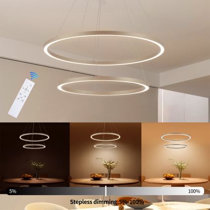 Brilagi - Dæmpbar LED-pendel med wireophæng PORTOFINO LED/98W/230V 3000-6000K Ø 80 cm beige + fjernbetjening
