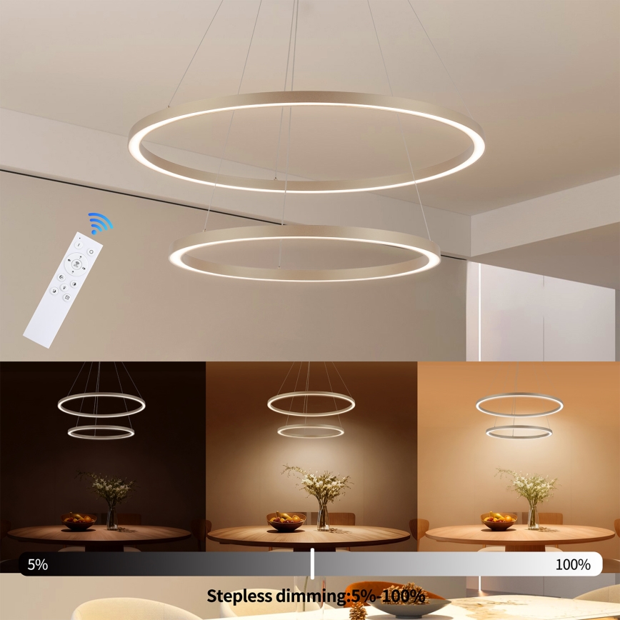 Brilagi - Dæmpbar LED-pendel med wireophæng PORTOFINO LED/98W/230V 3000-6000K Ø 80 cm beige + fjernbetjening
