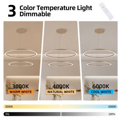 Brilagi - Dæmpbar LED-pendel med wireophæng PORTOFINO LED/98W/230V 3000-6000K Ø 80 cm beige + fjernbetjening