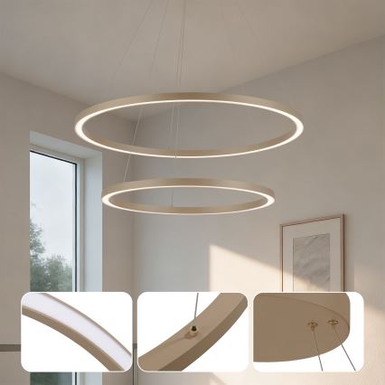 Brilagi - Dæmpbar LED-pendel med wireophæng PORTOFINO LED/98W/230V 3000-6000K Ø 80 cm beige + fjernbetjening