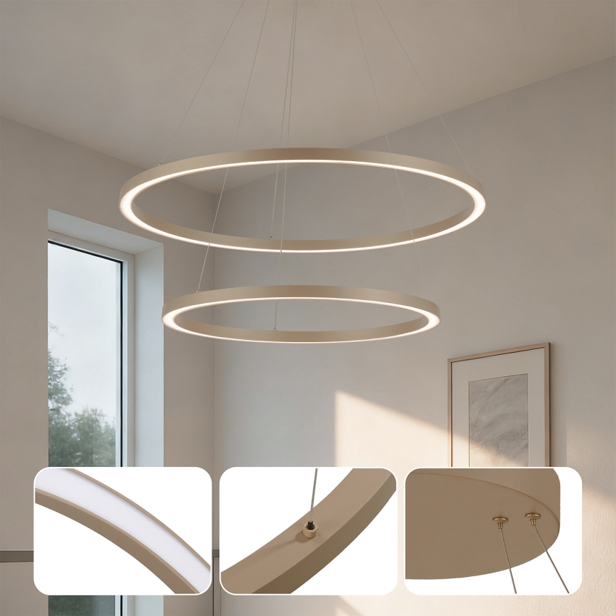 Brilagi - Dæmpbar LED-pendel med wireophæng PORTOFINO LED/98W/230V 3000-6000K Ø 80 cm beige + fjernbetjening