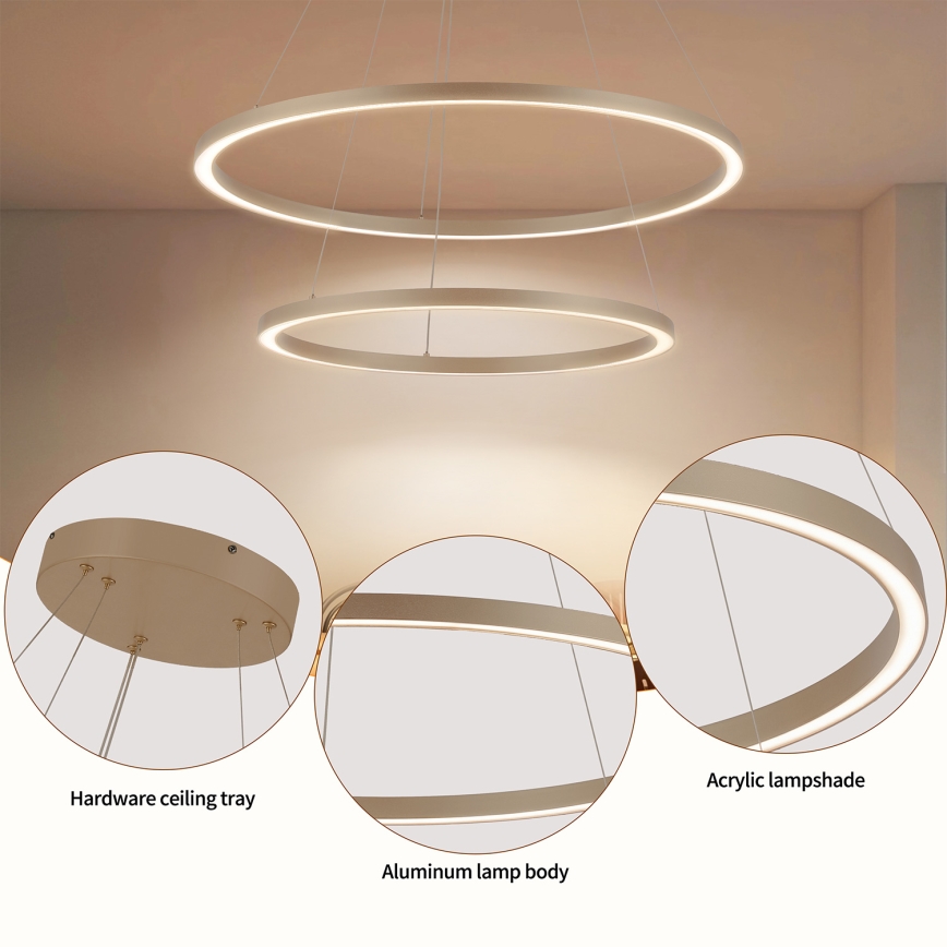 Brilagi - Dæmpbar LED-pendel med wireophæng PORTOFINO LED/98W/230V 3000-6000K Ø 80 cm beige + fjernbetjening