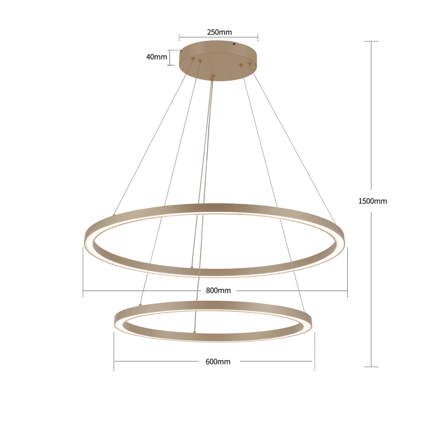 Brilagi - Dæmpbar LED-pendel med wireophæng PORTOFINO LED/98W/230V 3000-6000K Ø 80 cm beige + fjernbetjening