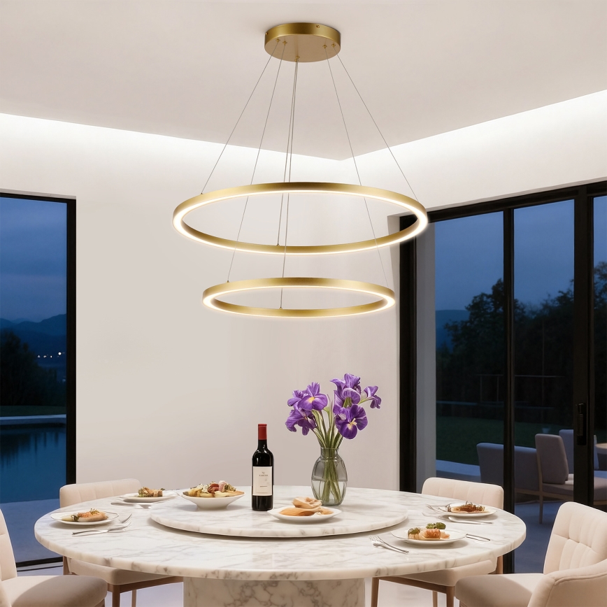 Brilagi - LED-dæmpbar pendel med wireophæng PORTOFINO LED/98W/230V 3000-6000K Ø 80 cm guldfarvet + fjernbetjening