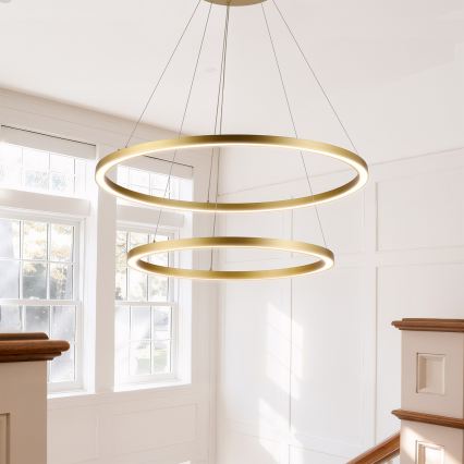 Brilagi - LED-dæmpbar pendel med wireophæng PORTOFINO LED/98W/230V 3000-6000K Ø 80 cm guldfarvet + fjernbetjening