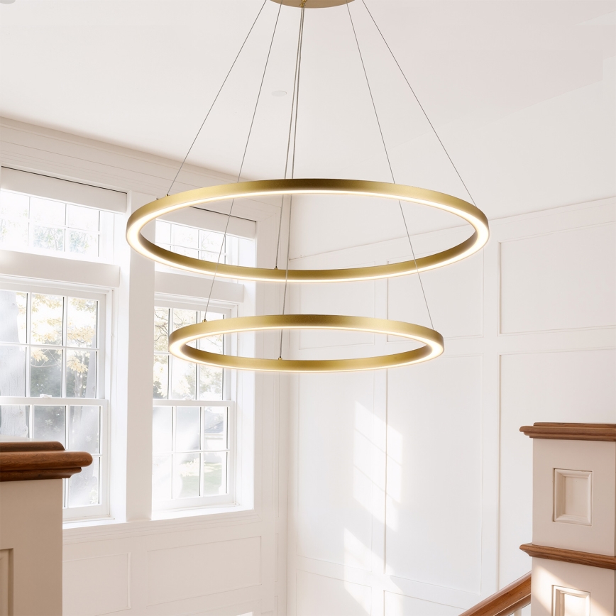 Brilagi - LED-dæmpbar pendel med wireophæng PORTOFINO LED/98W/230V 3000-6000K Ø 80 cm guldfarvet + fjernbetjening