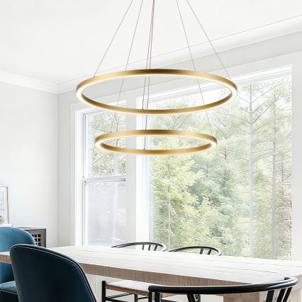 Brilagi - LED-dæmpbar pendel med wireophæng PORTOFINO LED/98W/230V 3000-6000K Ø 80 cm guldfarvet + fjernbetjening