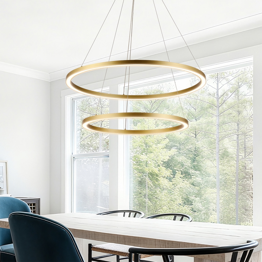Brilagi - LED-dæmpbar pendel med wireophæng PORTOFINO LED/98W/230V 3000-6000K Ø 80 cm guldfarvet + fjernbetjening