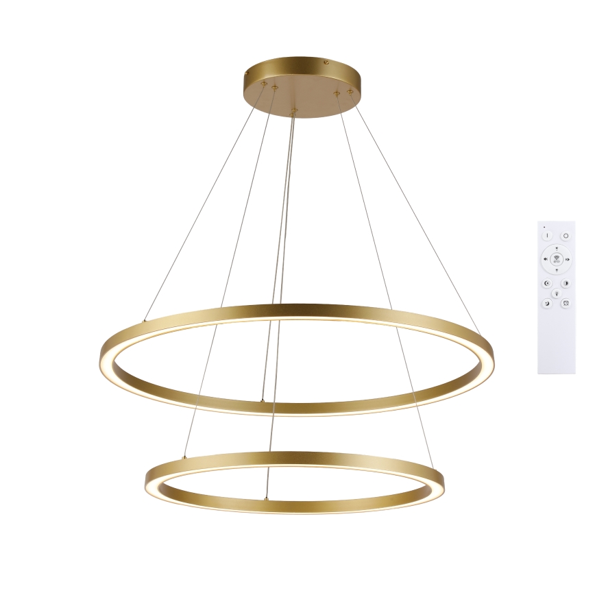 Brilagi - LED-dæmpbar pendel med wireophæng PORTOFINO LED/98W/230V 3000-6000K Ø 80 cm guldfarvet + fjernbetjening