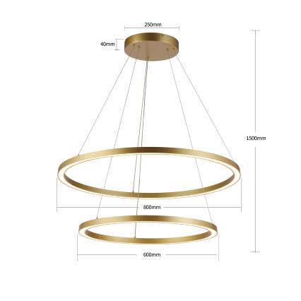 Brilagi - LED-dæmpbar pendel med wireophæng PORTOFINO LED/98W/230V 3000-6000K Ø 80 cm guldfarvet + fjernbetjening