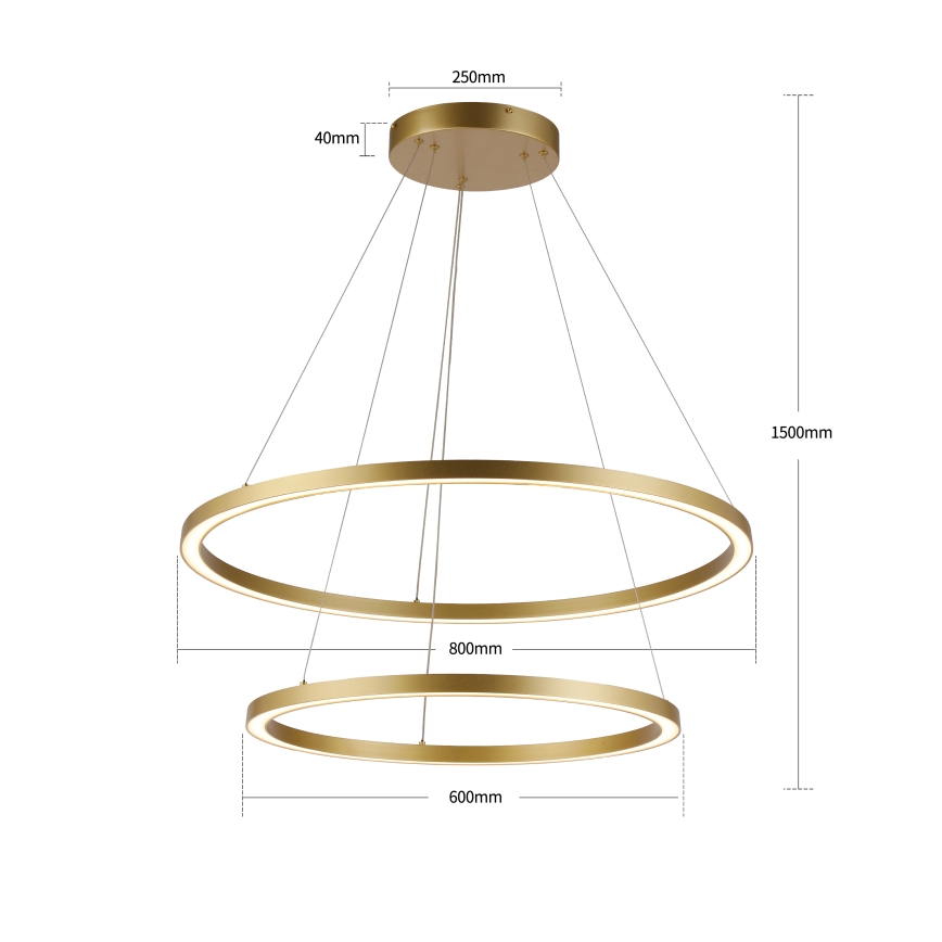 Brilagi - LED-dæmpbar pendel med wireophæng PORTOFINO LED/98W/230V 3000-6000K Ø 80 cm guldfarvet + fjernbetjening