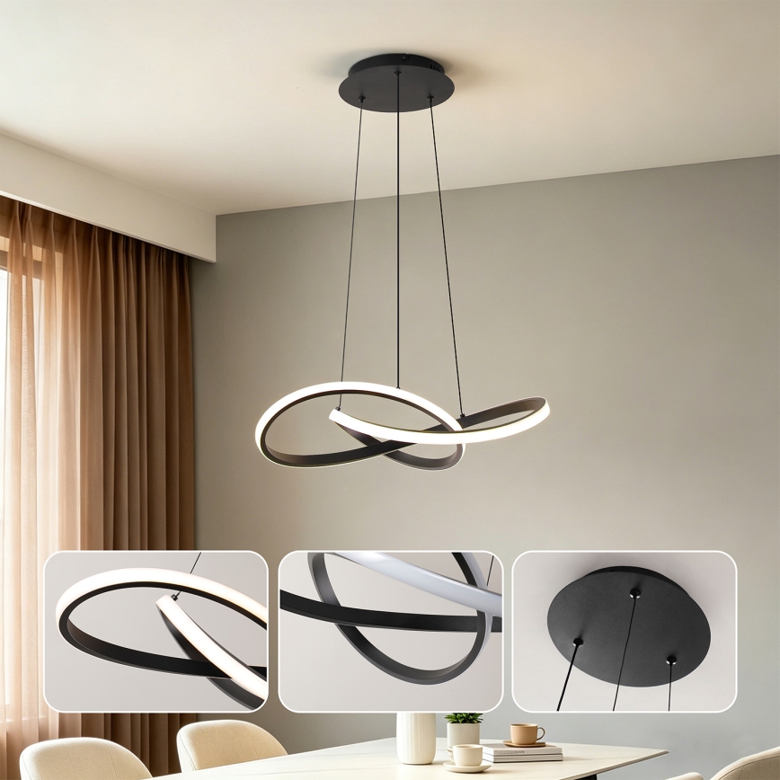 Brilagi - LED dæmpbar pendel med wireophæng INFINITY LED/55W/230V 3000-6000K 50x50 cm sort + fjernbetjening