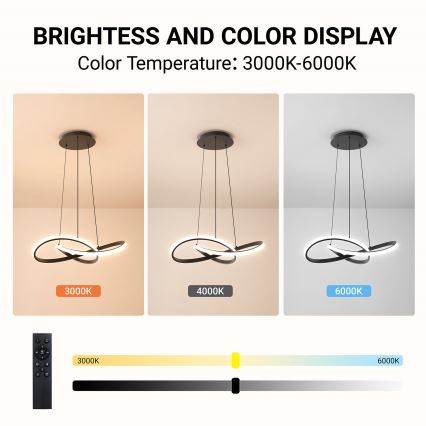 Brilagi - LED dæmpbar pendel med wireophæng INFINITY LED/55W/230V 3000-6000K 50x50 cm sort + fjernbetjening