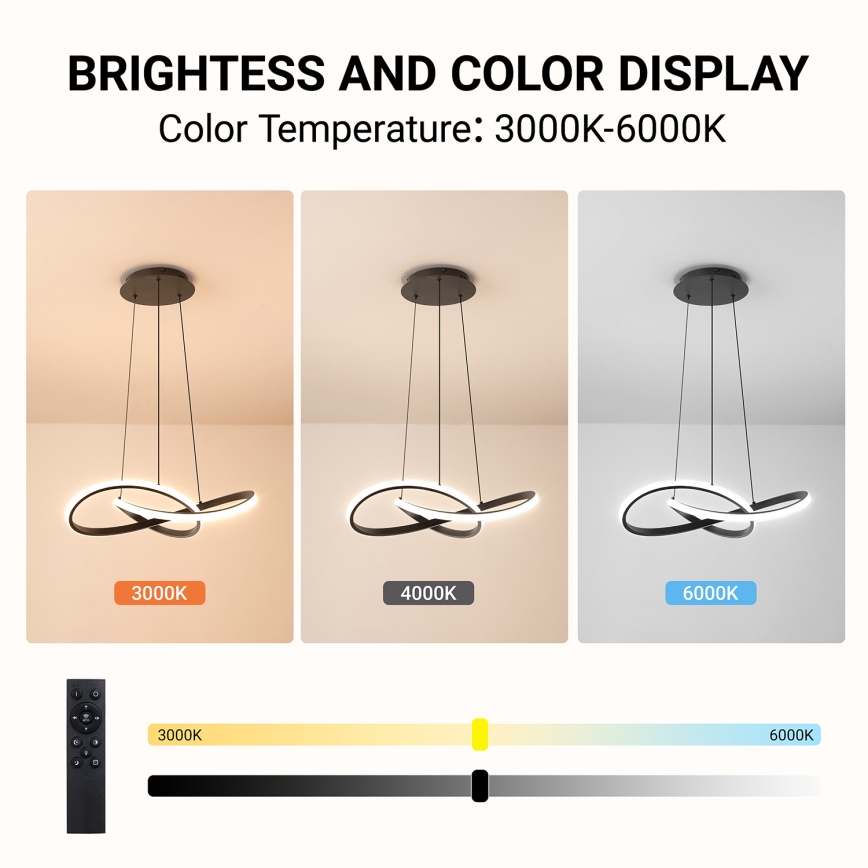 Brilagi - LED dæmpbar pendel med wireophæng INFINITY LED/55W/230V 3000-6000K 50x50 cm sort + fjernbetjening