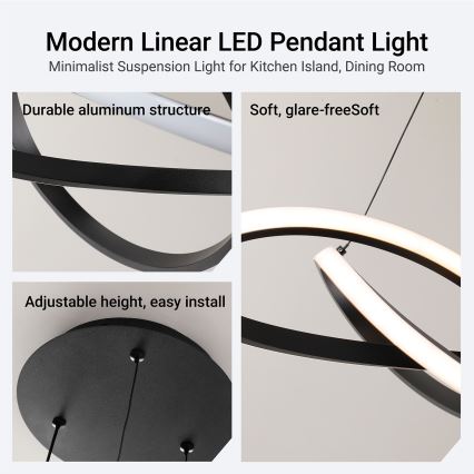 Brilagi - LED dæmpbar pendel med wireophæng INFINITY LED/55W/230V 3000-6000K 50x50 cm sort + fjernbetjening