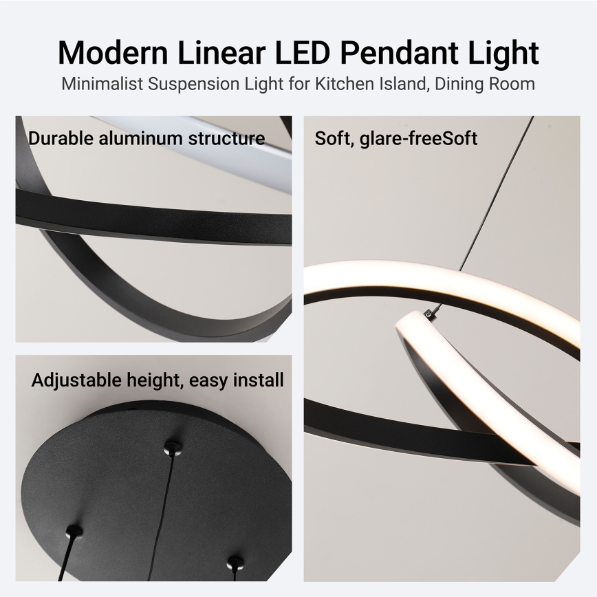 Brilagi - LED dæmpbar pendel med wireophæng INFINITY LED/55W/230V 3000-6000K 50x50 cm sort + fjernbetjening