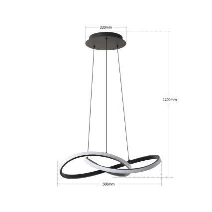 Brilagi - LED dæmpbar pendel med wireophæng INFINITY LED/55W/230V 3000-6000K 50x50 cm sort + fjernbetjening