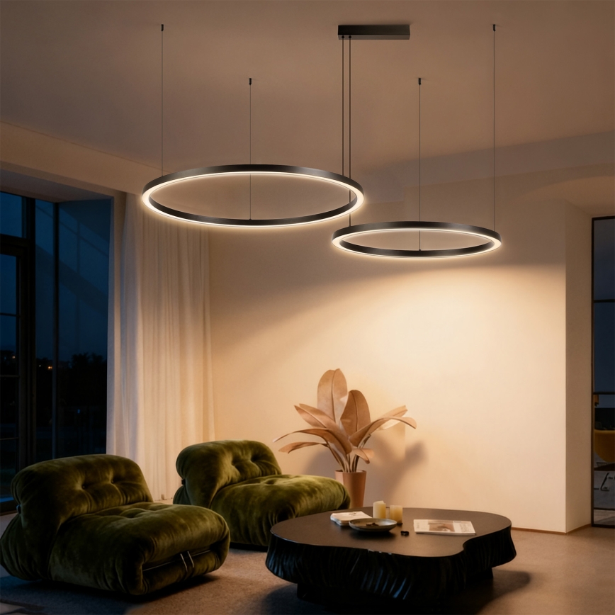 Brilagi - LED-dæmpbar pendel på wire PORTOFINO LED/98W/230V 3000-6000K sort + fjernbetjening