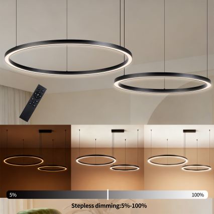 Brilagi - LED-dæmpbar pendel på wire PORTOFINO LED/98W/230V 3000-6000K sort + fjernbetjening
