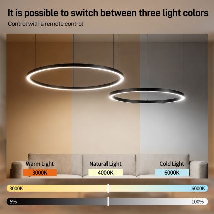 Brilagi - LED-dæmpbar pendel på wire PORTOFINO LED/98W/230V 3000-6000K sort + fjernbetjening