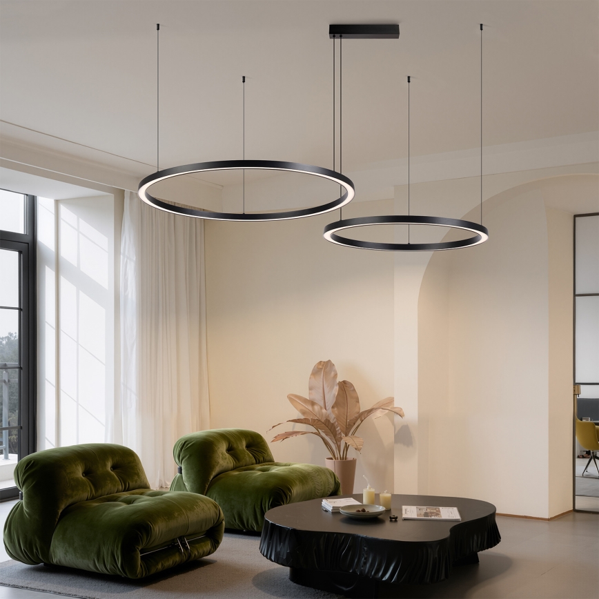 Brilagi - LED-dæmpbar pendel på wire PORTOFINO LED/98W/230V 3000-6000K sort + fjernbetjening