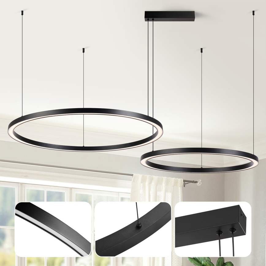 Brilagi - LED-dæmpbar pendel på wire PORTOFINO LED/98W/230V 3000-6000K sort + fjernbetjening