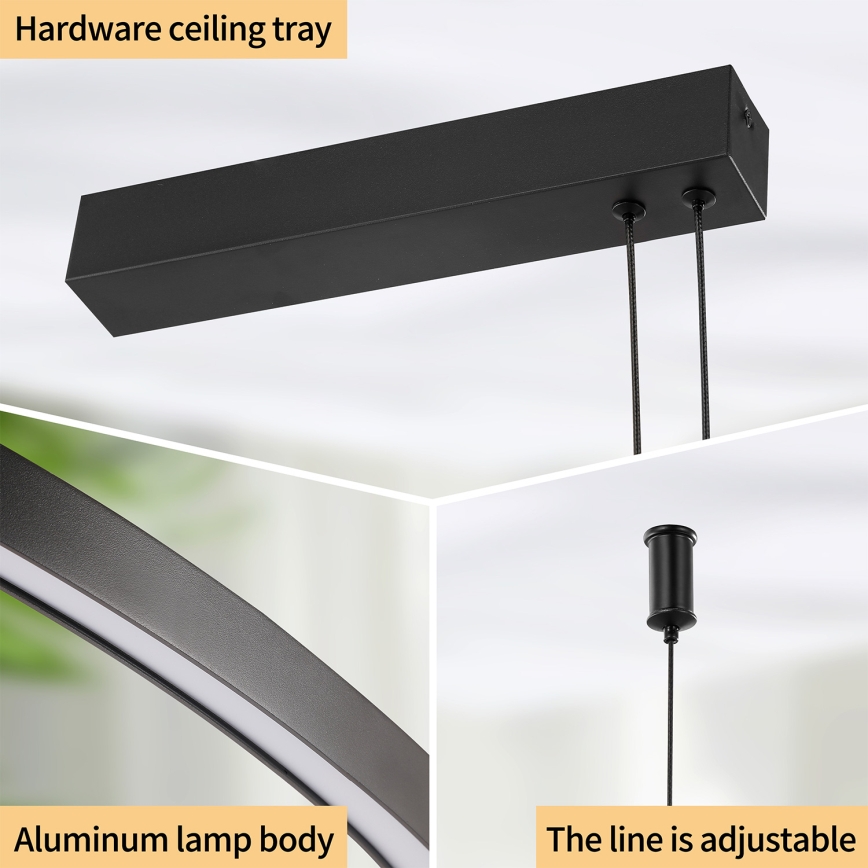 Brilagi - LED-dæmpbar pendel på wire PORTOFINO LED/98W/230V 3000-6000K sort + fjernbetjening
