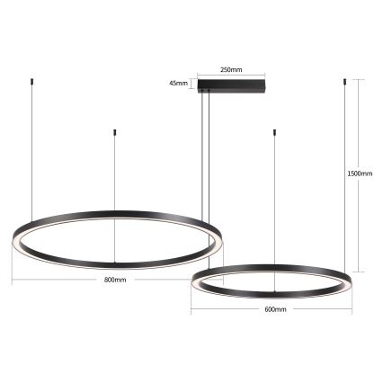 Brilagi - LED-dæmpbar pendel på wire PORTOFINO LED/98W/230V 3000-6000K sort + fjernbetjening