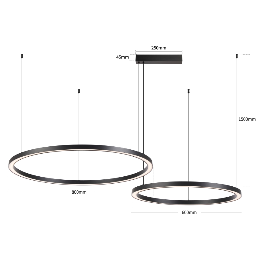 Brilagi - LED-dæmpbar pendel på wire PORTOFINO LED/98W/230V 3000-6000K sort + fjernbetjening