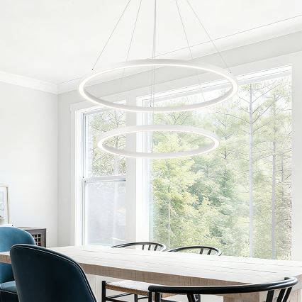 Brilagi - LED-dæmpbar lysekrone på wire PORTOFINO LED/98W/230V 3000-6000K Ø 80 cm hvid + fjernbetjening