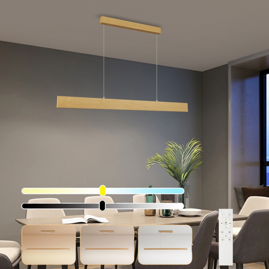 Brilagi - Dæmpbar LED-pendel på kabel SLIMLINE LED/40W/230V 3000-6000K med egetræslook + fjernbetjening