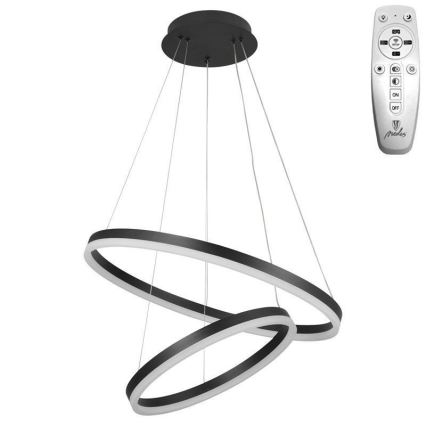Brilagi - Dæmpbar LED-pendel på wire CIRCLE, 70W/230V, 3000–6500K, Ø 60 cm, sort + fjernbetjening