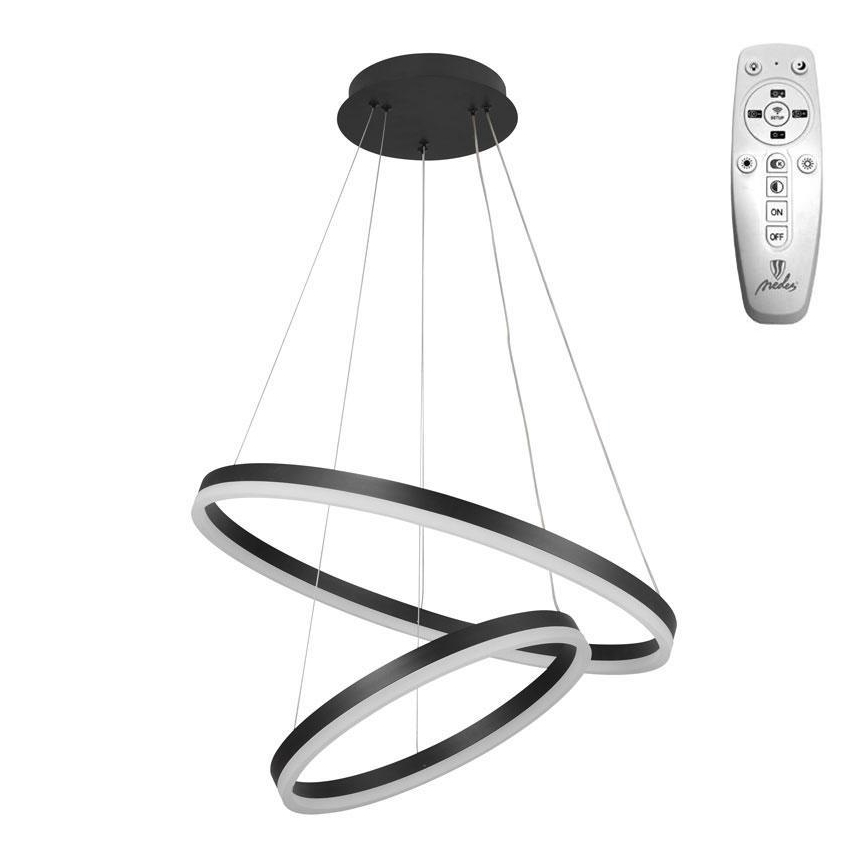 Brilagi - Dæmpbar LED-pendel på wire CIRCLE, 70W/230V, 3000–6500K, Ø 60 cm, sort + fjernbetjening