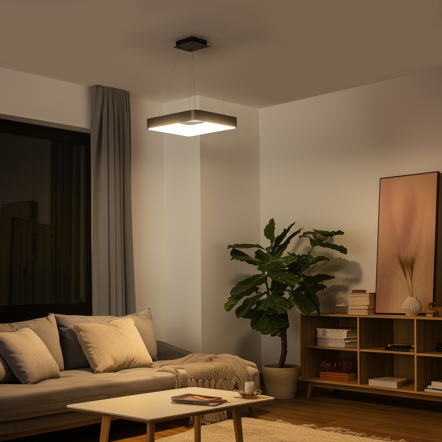 Brilagi - LED dæmpbar pendel med wireophæng FALCON II LED/80W/230V 3000-6500K 40x40 cm sort + fjernbetjening