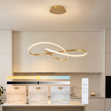 Brilagi - Dæmpbar LED-pendel på wire INFINITY LED/80W/230V 3000-6000K 80x80 cm guld + fjernbetjening
