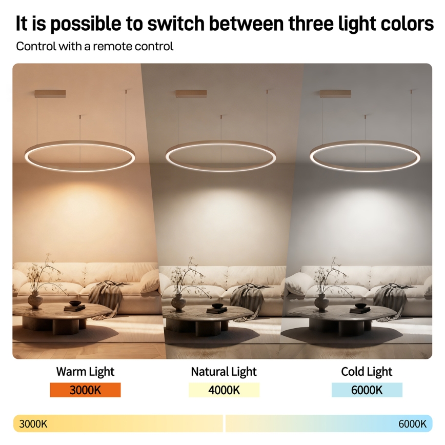 Brilagi - PORTOFINO LED-dæmpbar pendel på wire LED/60W/230V 3000-6000K Ø 80 cm beige + fjernbetjening